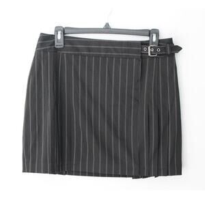 Vintage Express Pleated Pinstripe Mini Skirt with Buckle Women Size 8